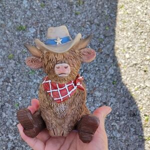 Cowboy Cow Figurine with Hat and Bandana